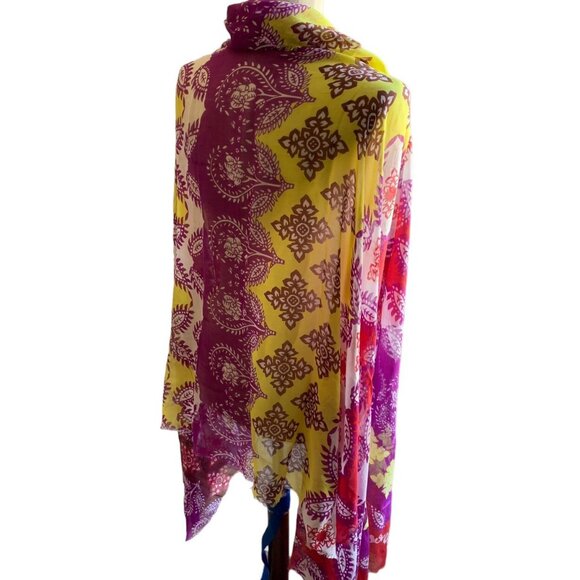 NWT DIANE VON FURSTENBERG Scarf Shawl 40X80 Pink Purple Fringe 'Indian Border' - Picture 2 of 9